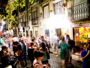 Street of Bairro Alto district at night - Lisbon